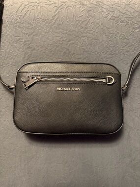 Michael Kors Black Saffiano Leather Crossbody with Silver Hardware